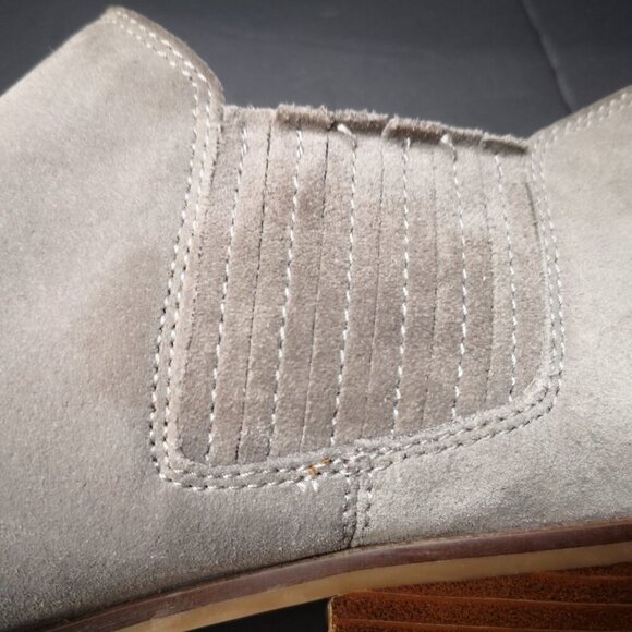 Coach Ladies Size 9 Grey Suede Slip On Brown Block Heel Carter Booties - Picture 8 of 12